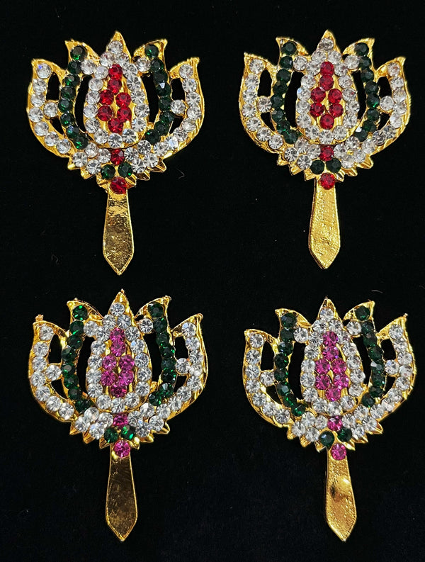 Padma Alankaram Set – Goddess Lakshmi Lotus Collection - Pink, green and white / Red, white & green stones on South Indian Stones metal alloy - Length: 1.75 inches