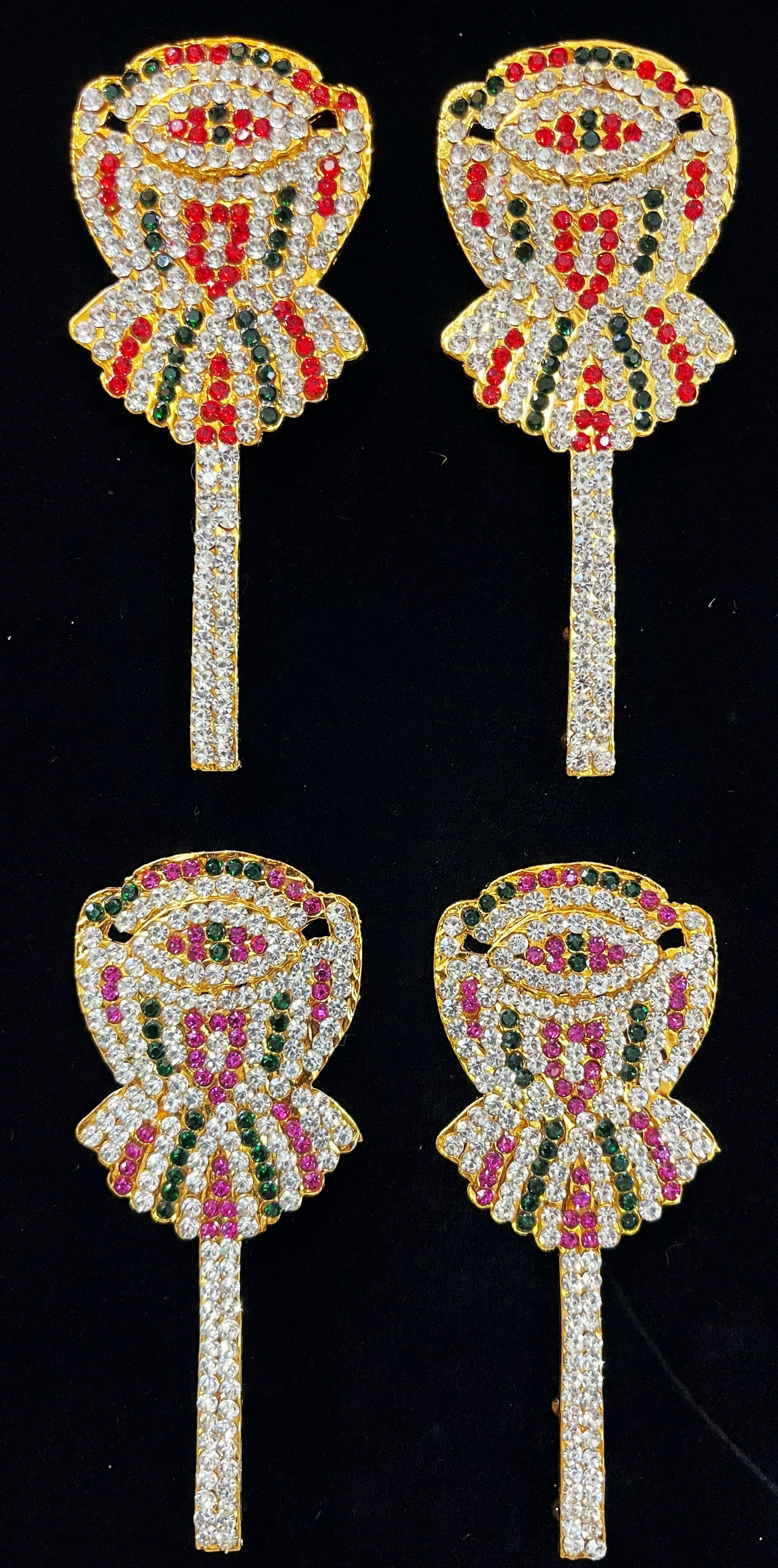 Padma Alankaram Set – Goddess Lakshmi Lotus Collection - Pink, green and white / Red, white & green stones on South Indian Stones metal alloy - Length: 3.5 inches 1