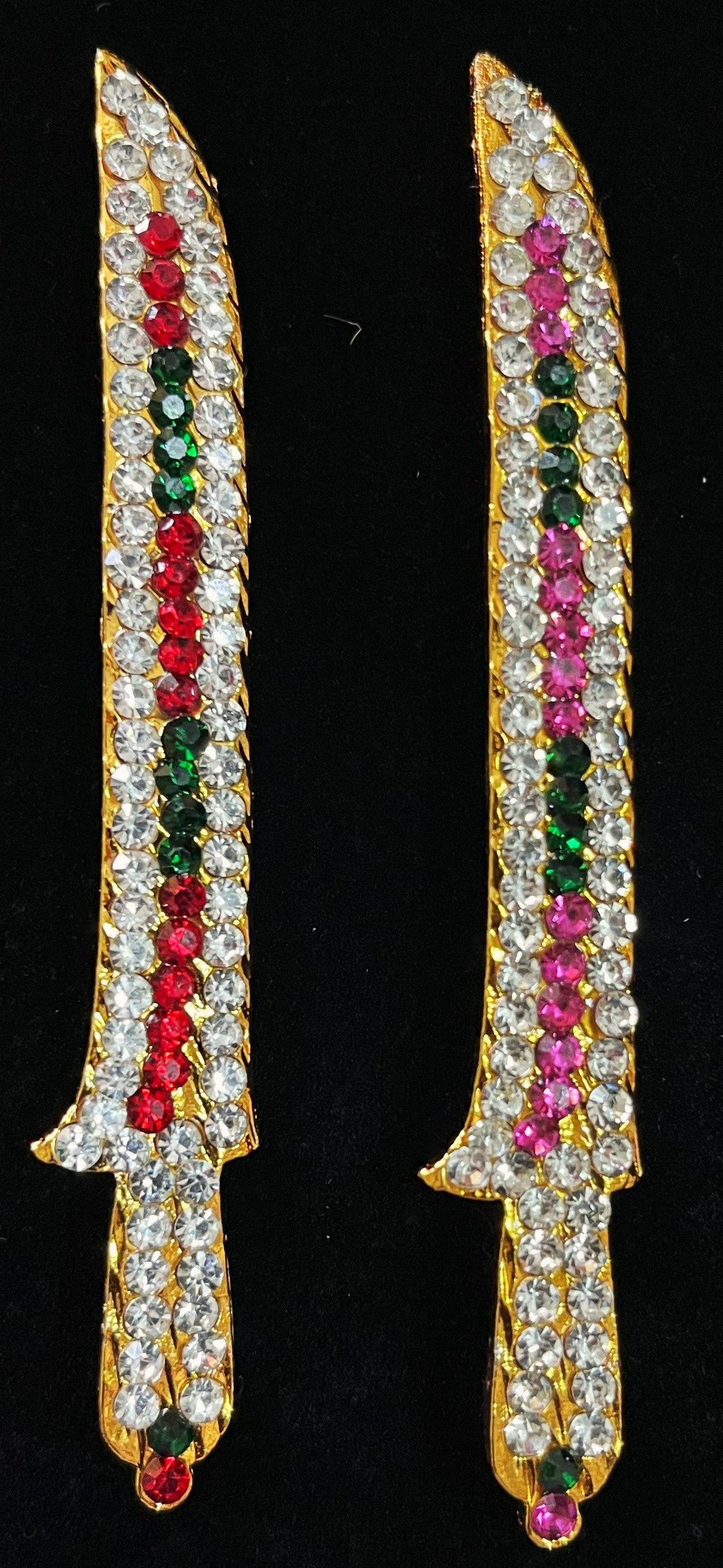 Sword - Mariamma Ayudha - Pink, green and white / Red, white & green stones on South Indian Stones metal alloy - Length: 3.5 inches 1