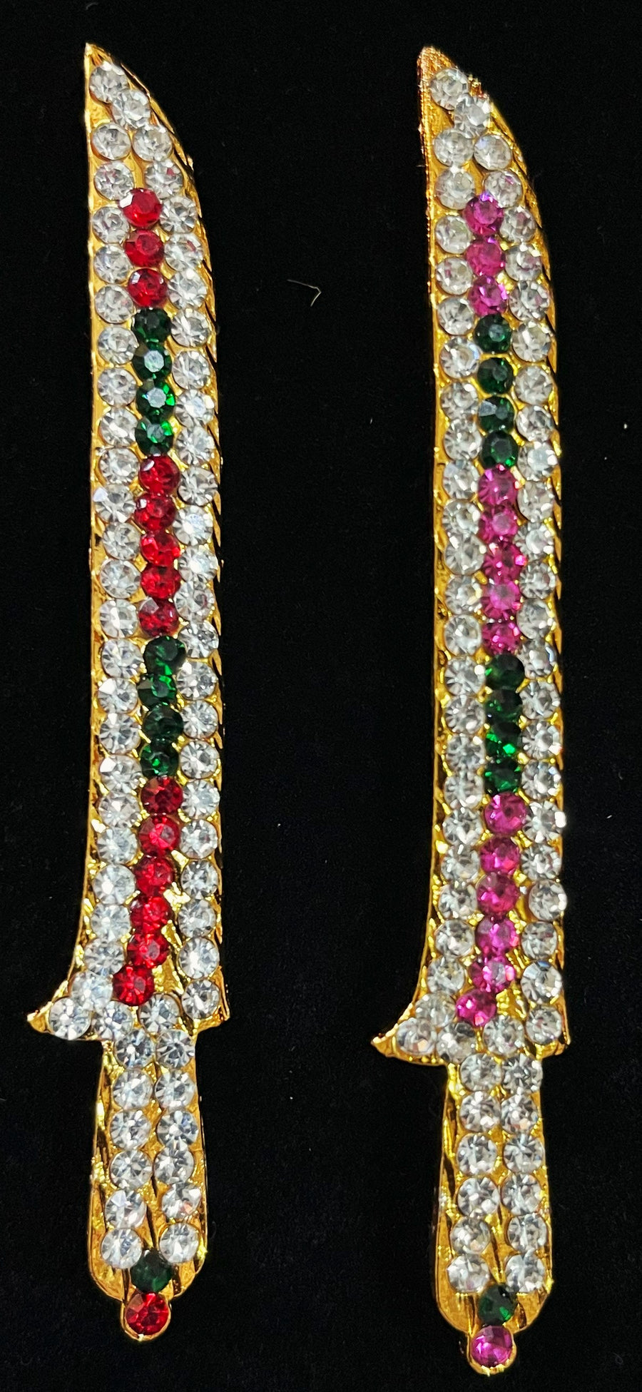 Sword - Mariamma Ayudha - Pink, green and white / Red, white & green stones on South Indian Stones metal alloy - Length: 3.5 inches