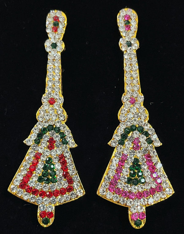 Bell - Mariamma Ayudha - Pink, green and white / Red, white & green stones on South Indian Stones metal alloy - Length: 3.5 inches