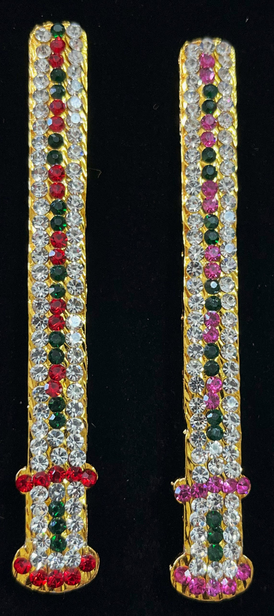 Staff - Varahi Devi Ayudha - Pink, green and white / Red, white & green stones on South Indian Stones metal alloy - Length: 3.75 inches