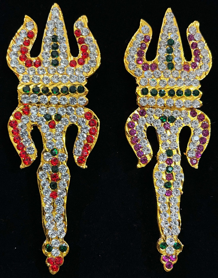 Vajra - Murugan Ayudha - Pink, green and white / Red, white & green stones on South Indian Stones metal alloy - Length: 3.5 inches
