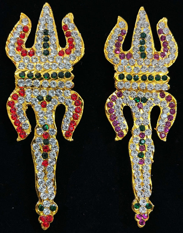 Vajra - Murugan Ayudha - Pink, green and white / Red, white & green stones on South Indian Stones metal alloy - Length: 3.5 inches