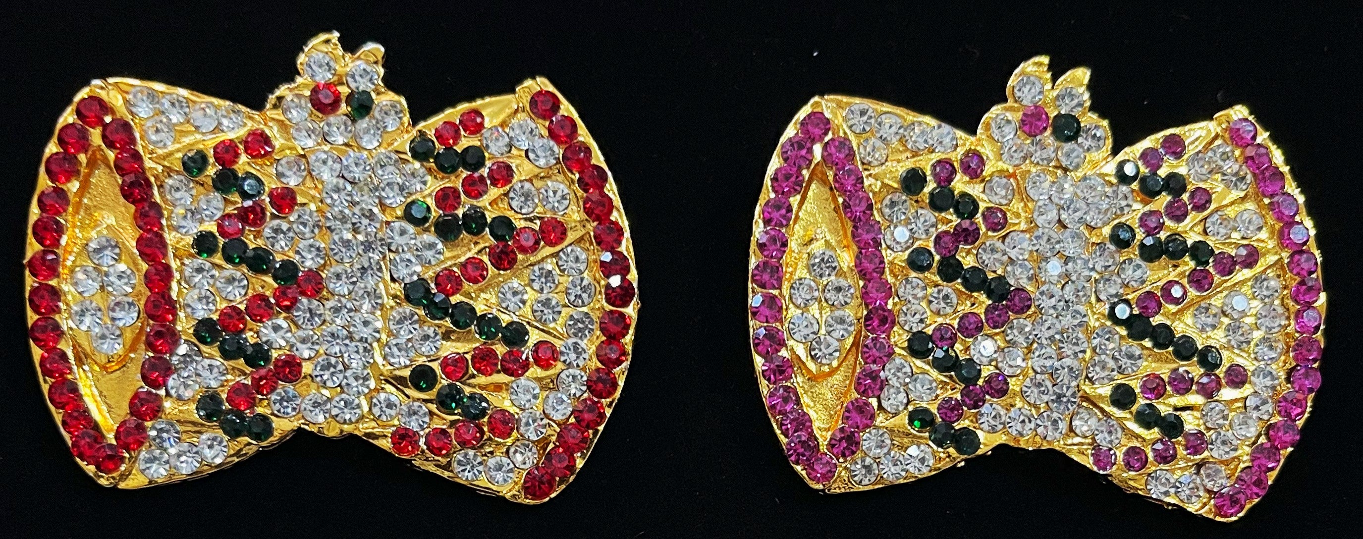 Damaruga - Durga parameshwari, Mariamma, Shiva Ayudha - Pink, green and white / Red, white & green stones on South Indian Stones metal alloy - Length: 1.5 inches, Width: 2 inches 1