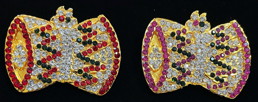 Damaruga - Durga parameshwari, Mariamma, Shiva Ayudha - Pink, green and white / Red, white & green stones on South Indian Stones metal alloy - Length: 1.5 inches, Width: 2 inches