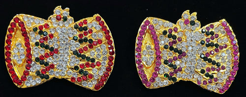 Damaruga - Durga parameshwari, Mariamma, Shiva Ayudha - Pink, green and white / Red, white & green stones on South Indian Stones metal alloy - Length: 1.5 inches, Width: 2 inches