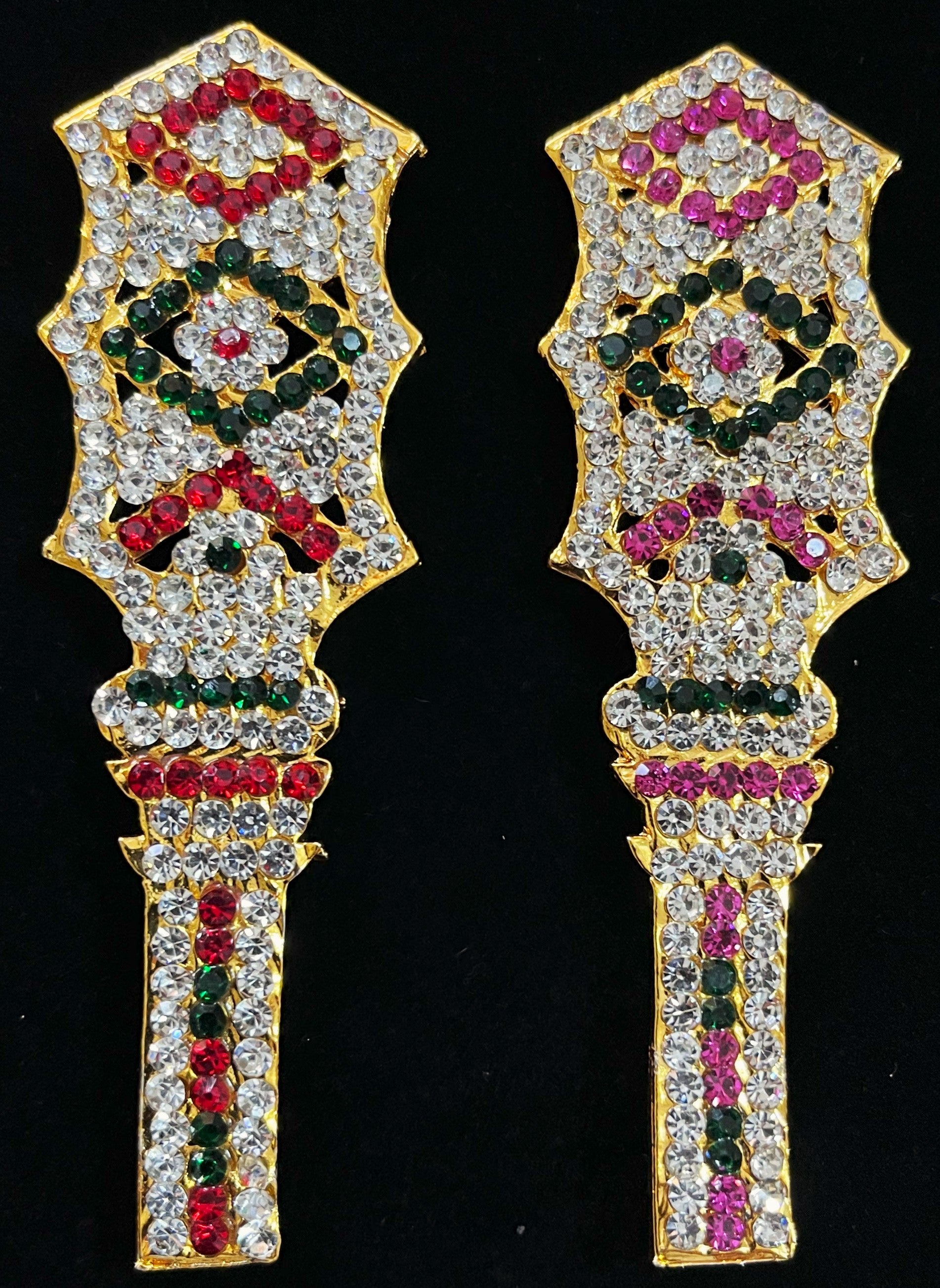 Shakti - Murugan Ayudha - Pink, green and white / Red, white & green stones on South Indian Stones metal alloy - Length: 3.75 inches 1