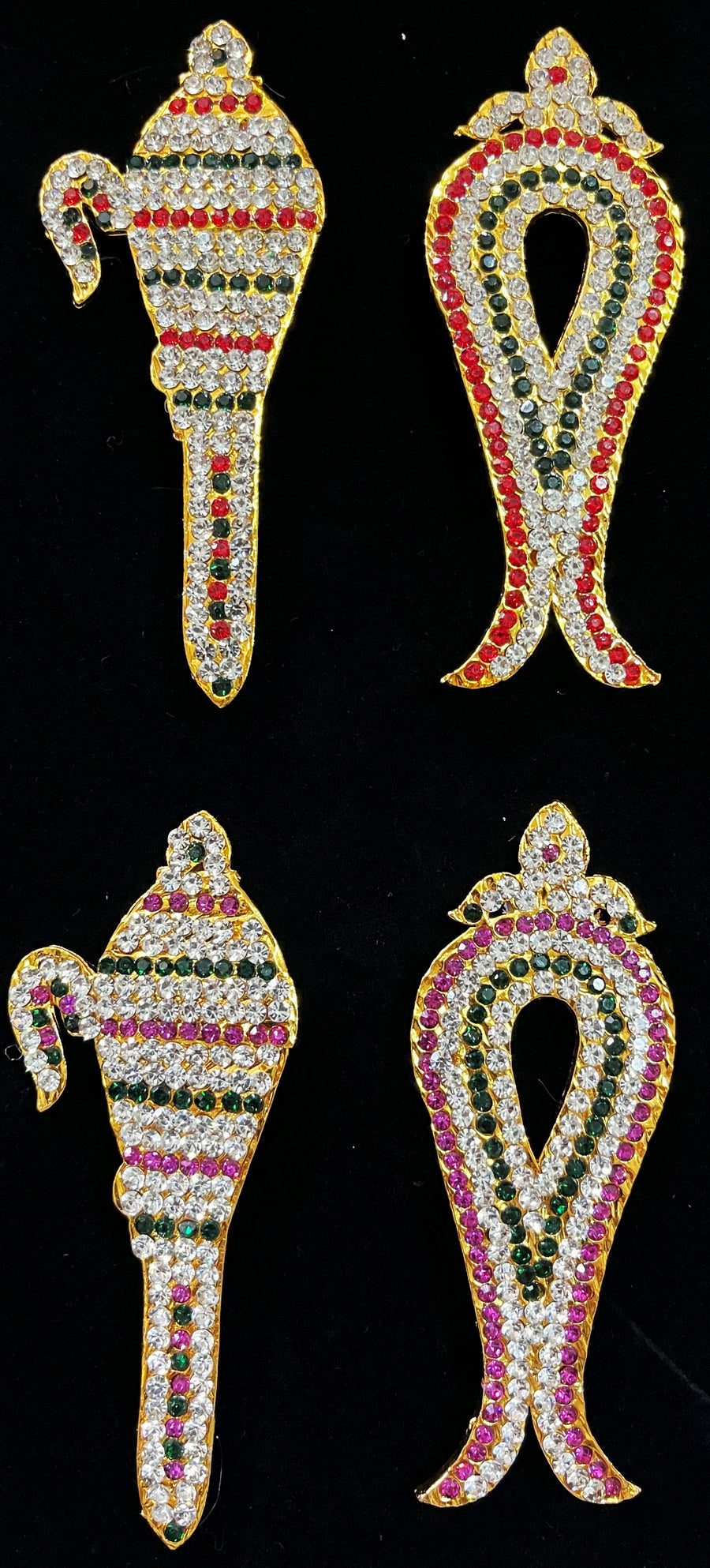 Pasha Ankusha Ayudha Set – Ganesh, Durga, Lakshmi, Lalitha Parameshwari Ayudha - Pink, green and white / Red, white & green stones on South Indian Stones metal alloy - Length: 3.5 inches