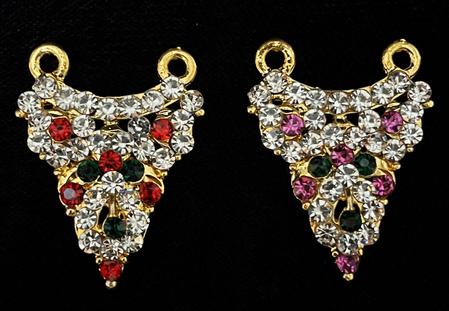 Short Necklace (Addigai) - Pink, white & green stones / Red, white & green stones on South Indian Stones metal alloy - Length: 1 inches, Width: 0.5 inches