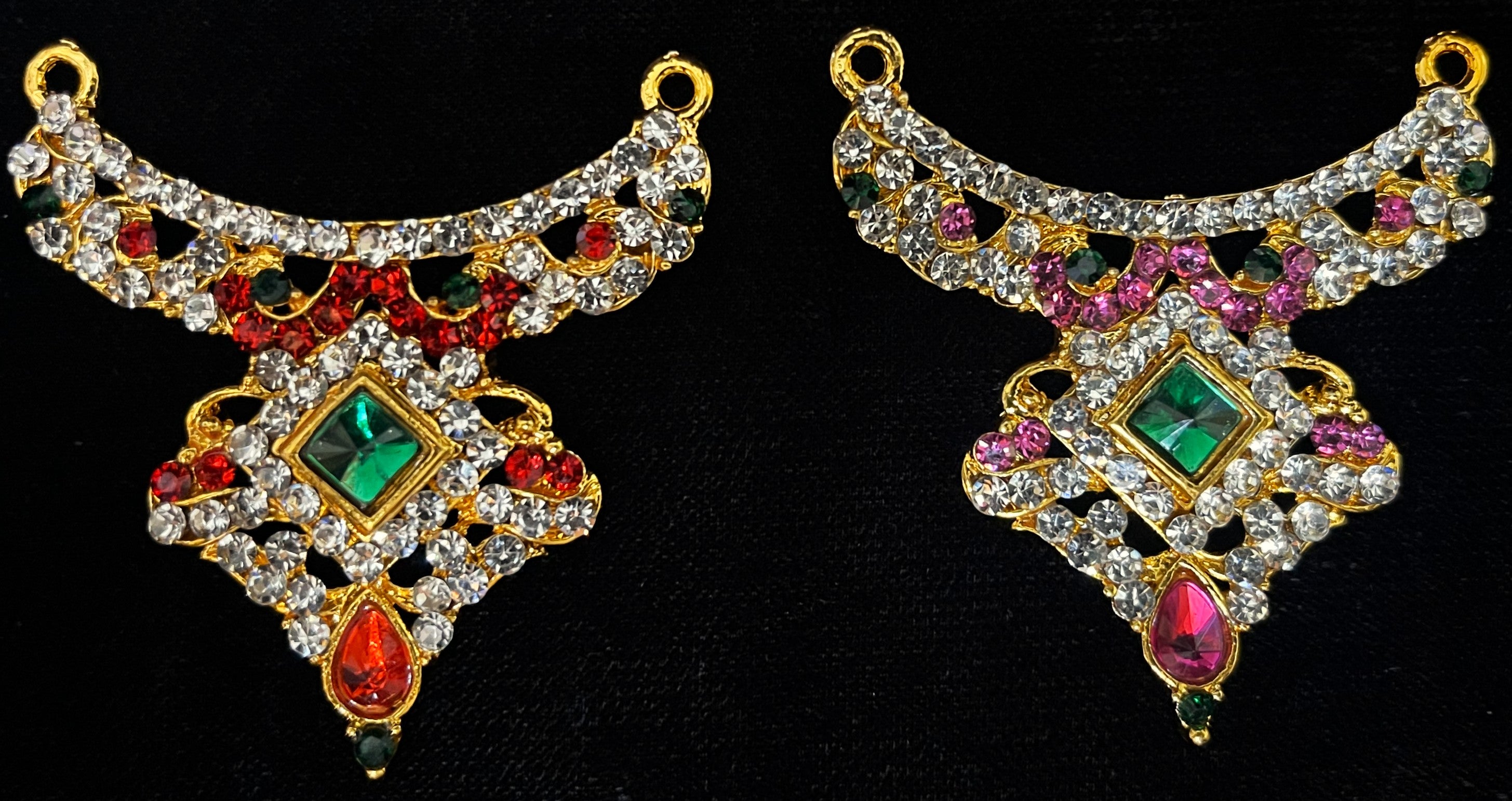 Short Necklace (Addigai) - Pink, white & green stones / Red, white & green stones on South Indian Stones metal alloy - Length: 2 inches, Width: 1.5 inches 1