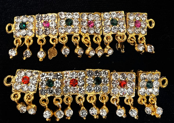 Temple Waist Belt (Oddiyanam) with Stone Work - Pink, white & green stones / Red, white & green stones on South Indian Stones metal alloy - Length: 2.25 inches