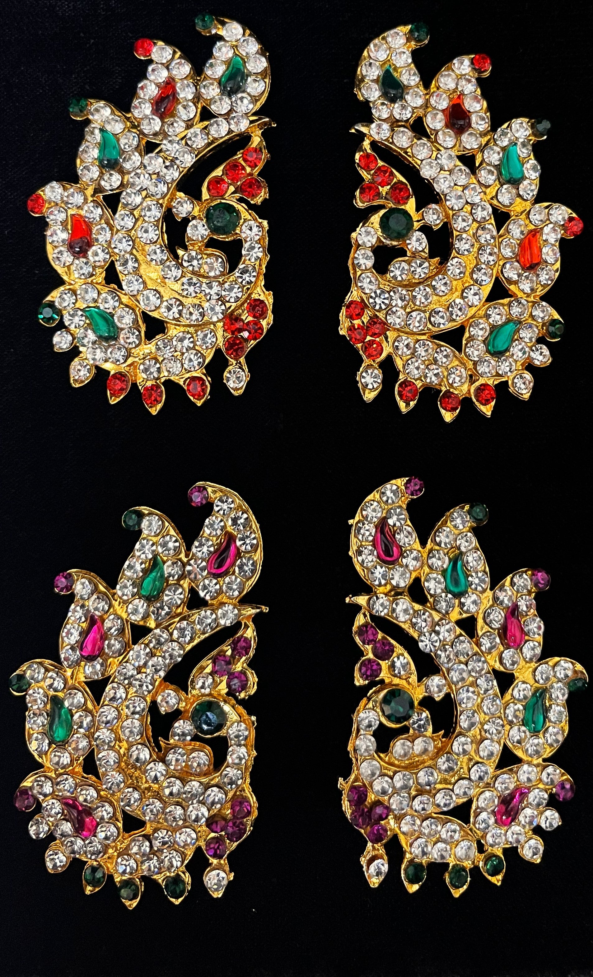Temple Ear Studs – Minimal Divine Stone Earrings - Pink, white & green stones / Red, white & green stones on South Indian Stones metal alloy - Length: 2.5 inches 1