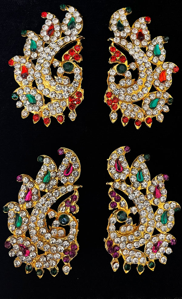 Temple Ear Studs – Minimal Divine Stone Earrings - Pink, white & green stones / Red, white & green stones on South Indian Stones metal alloy - Length: 2.5 inches