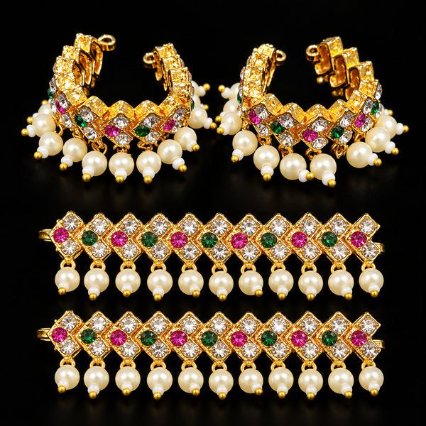 Multipurpose Stone & Pearl Bangles / Anklets - Pink, White and Green - 2 inches