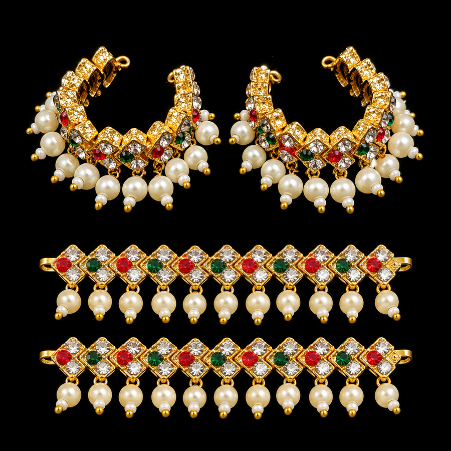 Multipurpose Stone & Pearl Bangles / Anklets - Red, White and Green - 2 inches