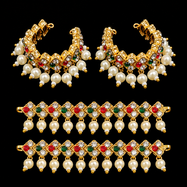 Multipurpose Stone & Pearl Bangles / Anklets - Red, White and Green - 2 inches