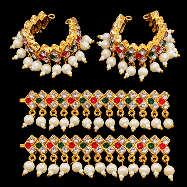 Multipurpose Stone & Pearl Bangles / Anklets - Red, White and Green - 2.5 inches