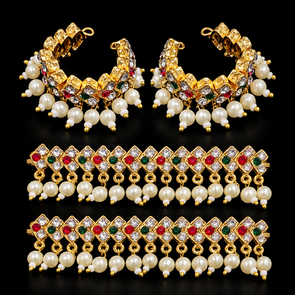 Multipurpose Stone & Pearl Bangles / Anklets - Red, White and Green - 3 inches