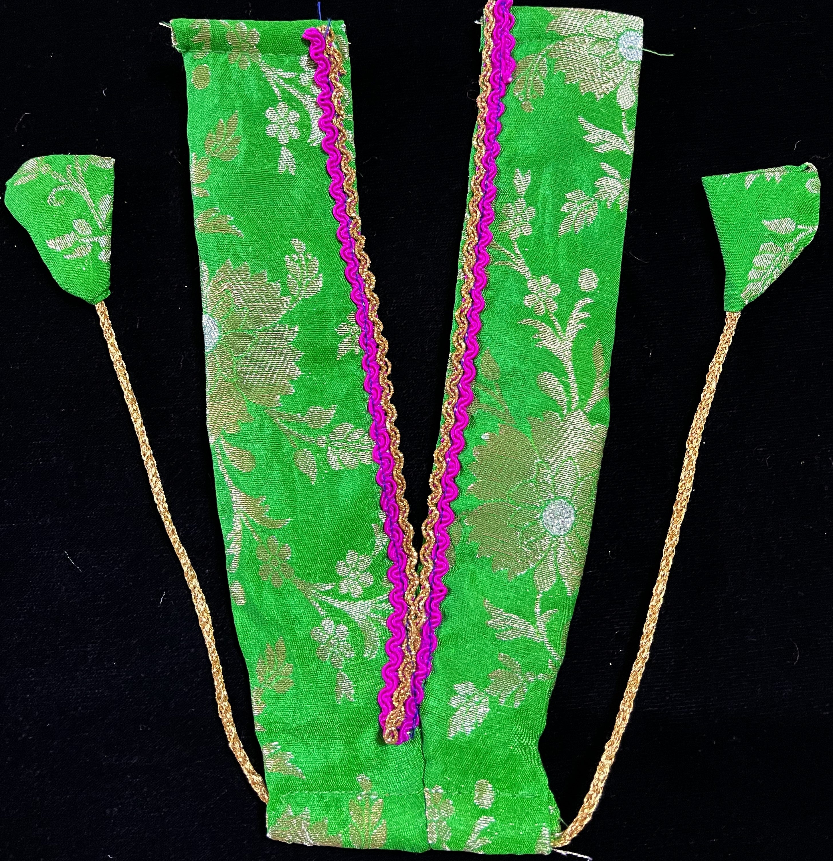 12 Inch Maa Durga Marble Dust Idol with Chanderi Zari Silk dress (Parrot green and Pink) and Gold plated Jewellery 17