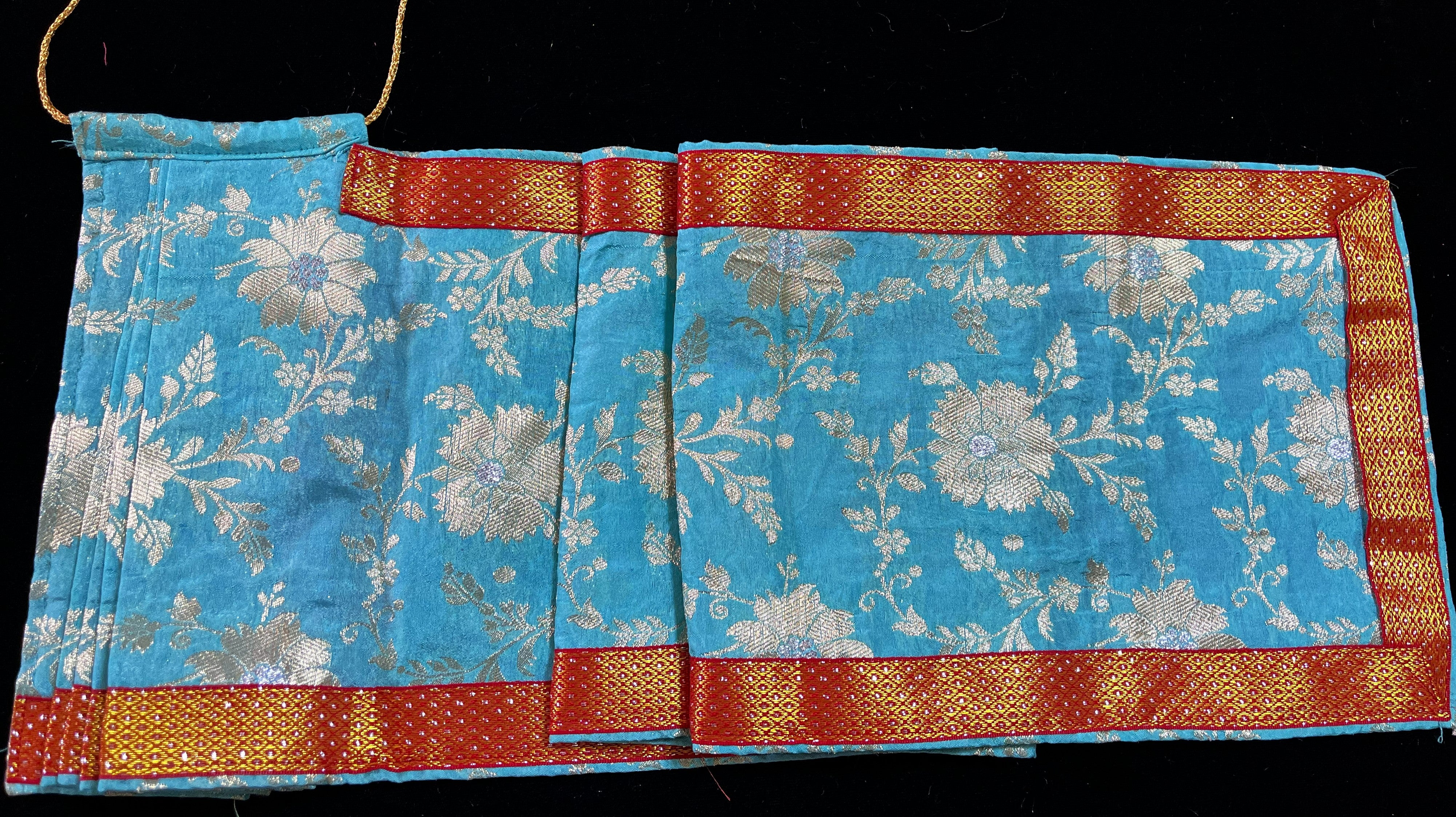 Royal Pre-Stitched Chanderi Zari Silk Devi Saree - Yellow pre plated Saree with Dark Blue Contrast and blouse 4