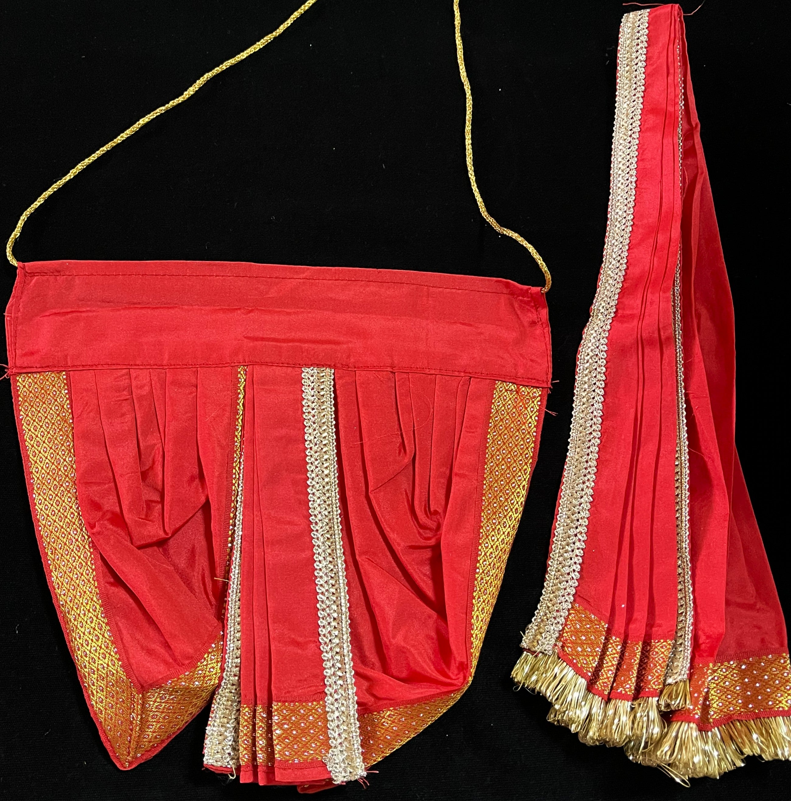 Angharkha dhoti Patka/shalya, made of Chanderi Zari Silk (not pure silk) - Red Pre stiched Angarkha with Royal Blue Contrast and Dhoti and  Patka 4