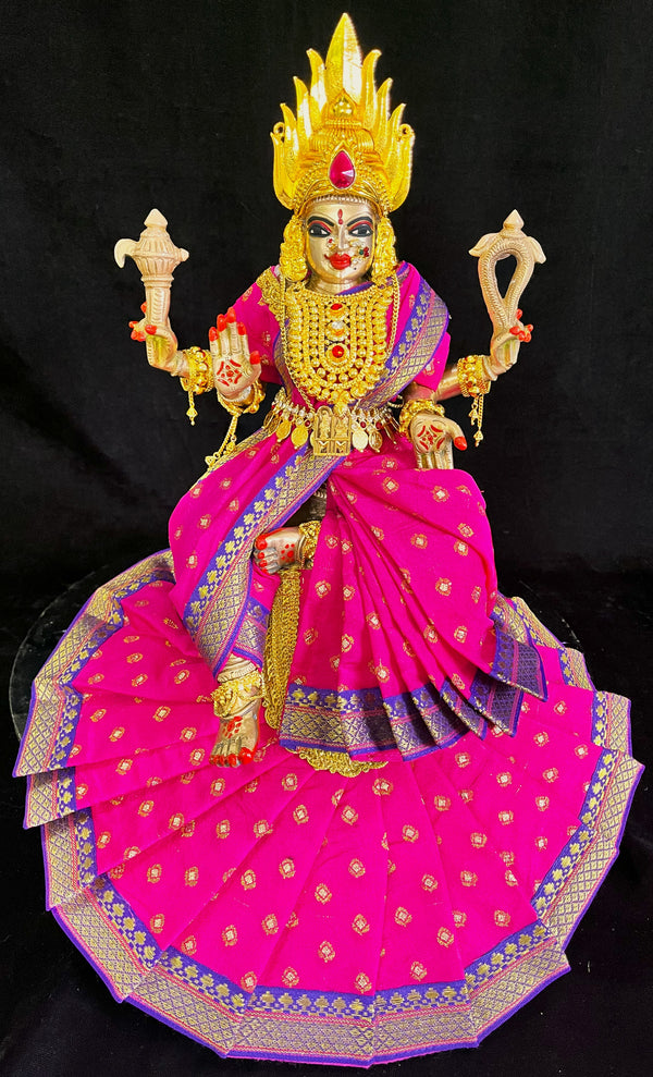 Royal Pre-Stitched Temple style ready saree made of Chanderi Silk (Not Pure Silk) - Rani Pink saree with Purple border