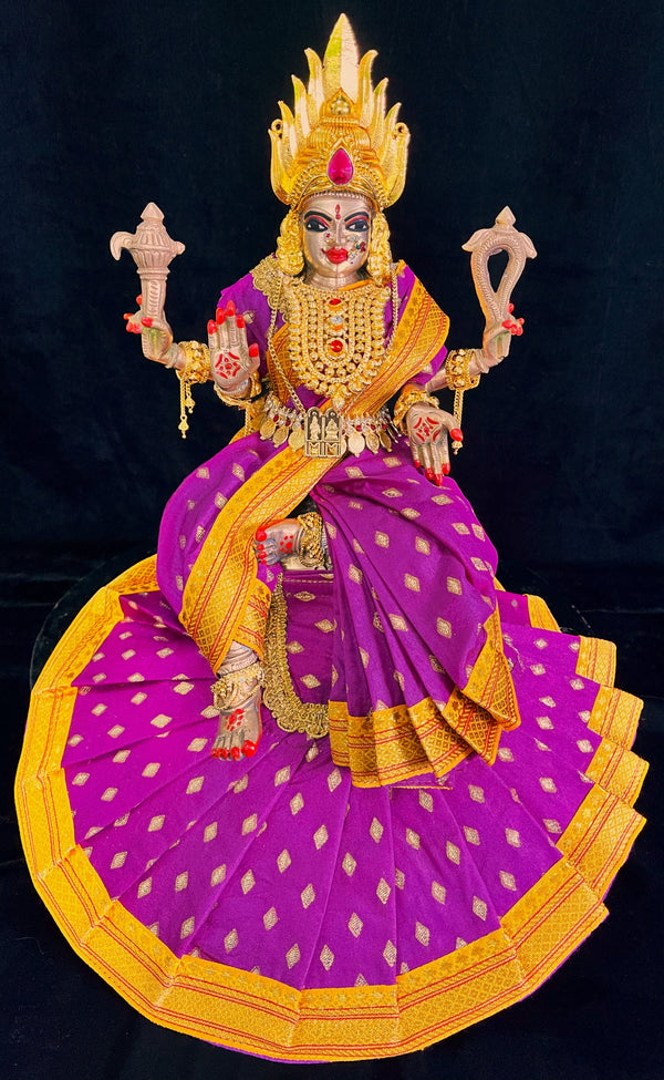 Royal Pre-Stitched Temple style ready saree made of Chanderi Silk (Not Pure Silk) - Purple saree with Yellow border