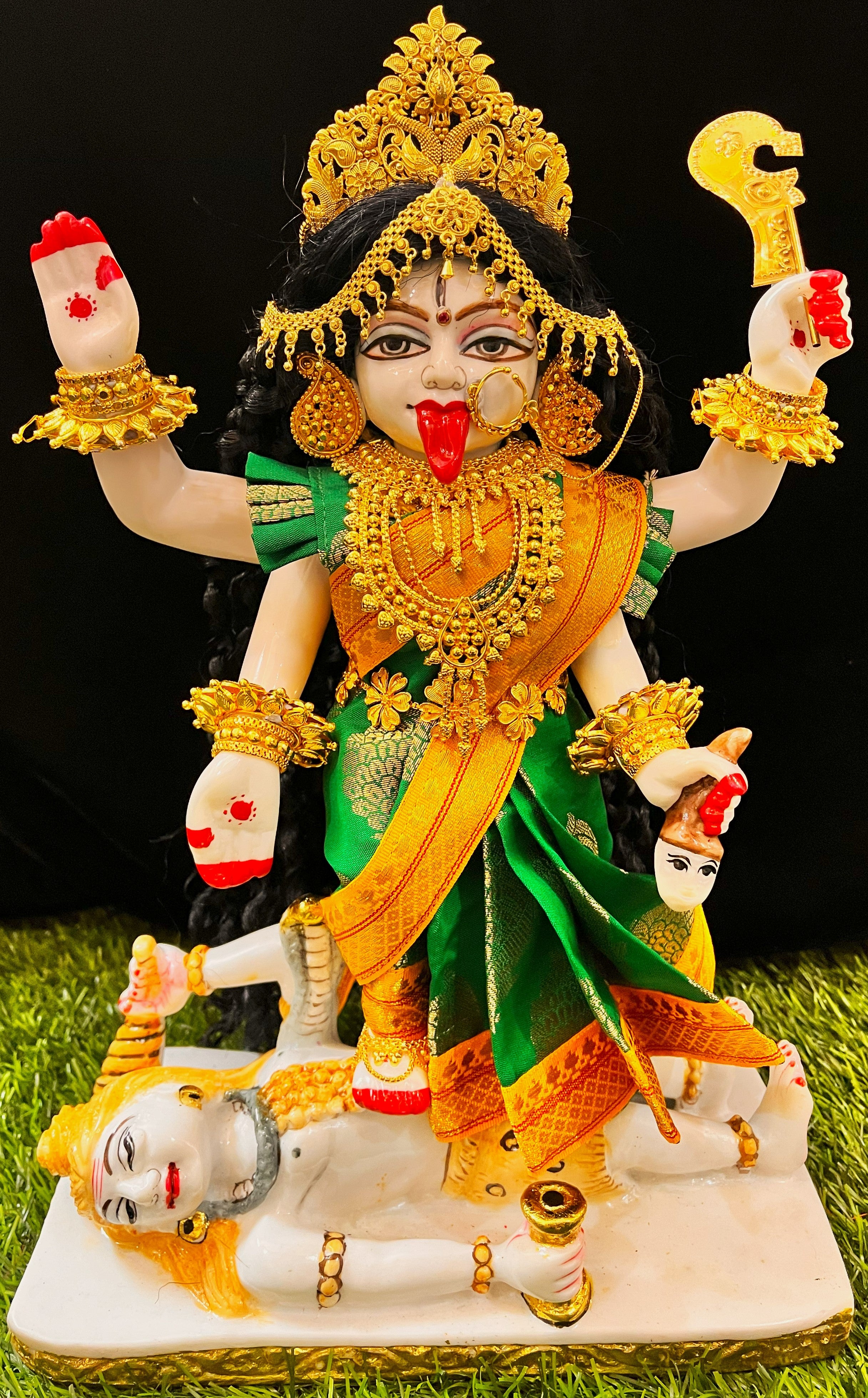 Pre-stitched Sarees for Maa made of Tapeta Silk (Not Pure Silk) - Emerald Green Saree with Yellow Zari border 1