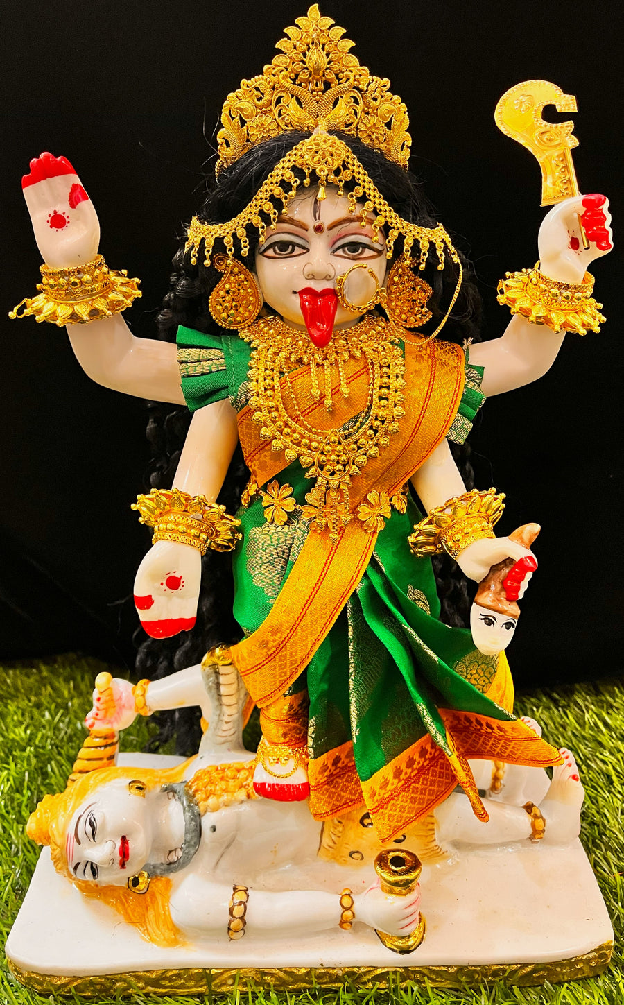 Pre-stitched Sarees for Maa made of Tapeta Silk (Not Pure Silk) - Emerald Green Saree with Yellow Zari border