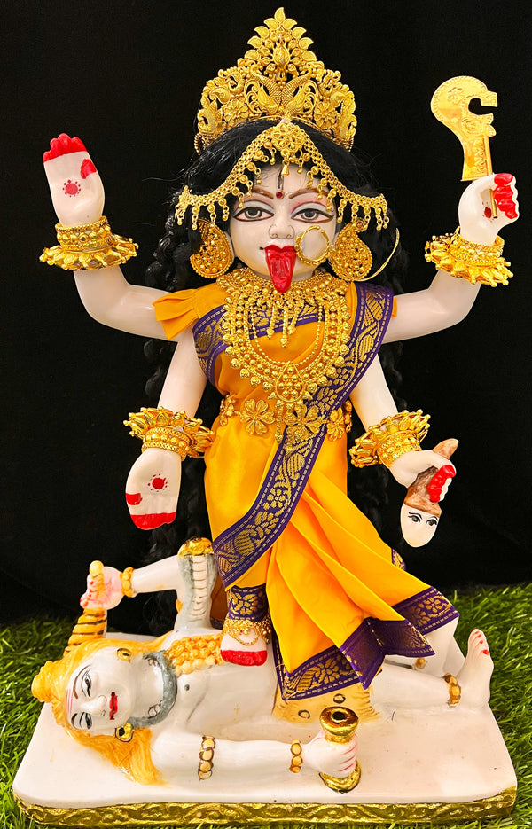 Pre-stitched Sarees for Maa made of Plain Silk (Not Pure Silk) - Yellow Saree with Purple Zari border