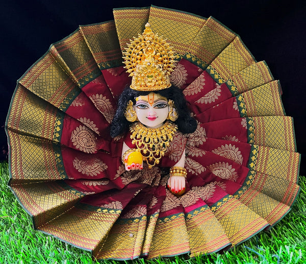 Laddu Gopal Dress made of Tapeta Silk Fabric (Pure Silk) - Maroon dress with Dark Green zari border