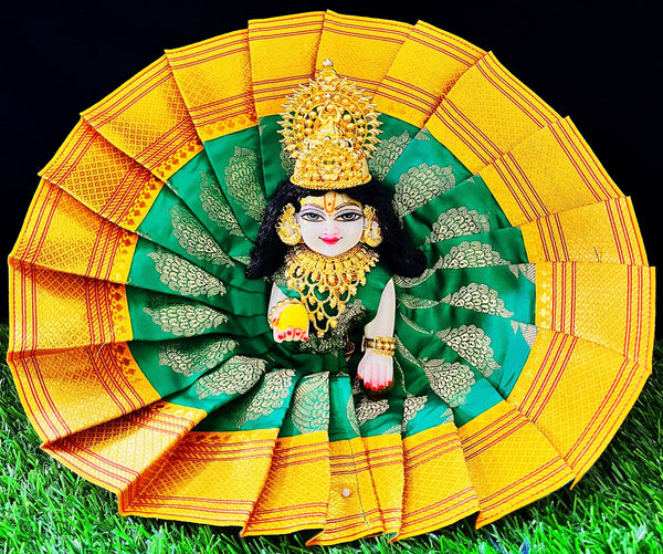 Laddu Gopal Dress made of Tapeta Silk Fabric (Pure Silk) - Green dress with Yellow zari border