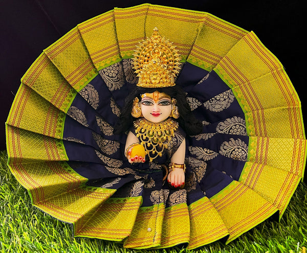 Laddu Gopal Dress made of Tapeta Silk Fabric (Pure Silk) - Navy Blue dress with  Parrot Green zari border