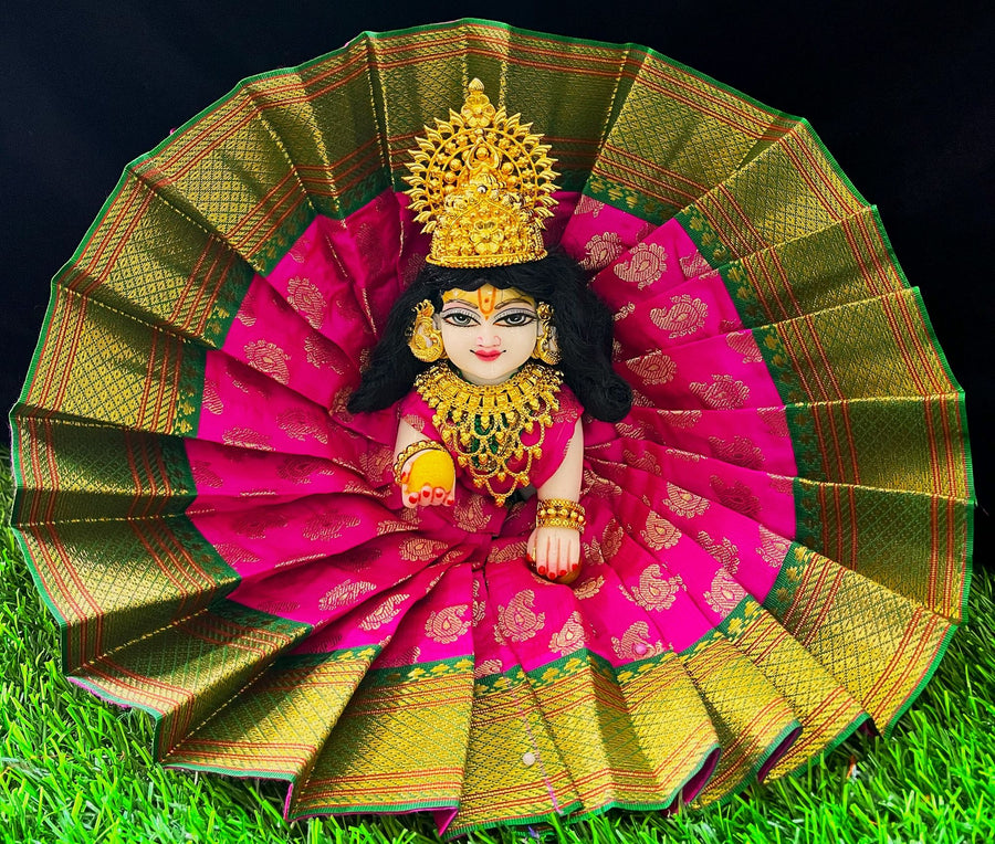 Laddu Gopal Dress made of Tapeta Silk Fabric (Pure Silk) - Pink dress with  Green zari border