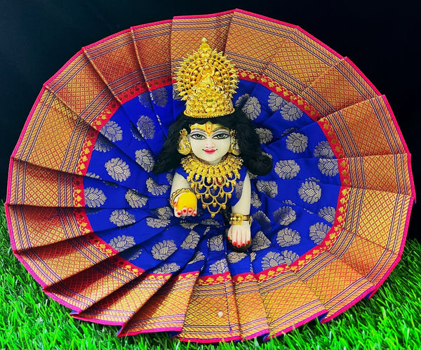 Laddu Gopal Dress made of Tapeta Silk Fabric (Pure Silk) - Royal Blue dress with  Pink zari border