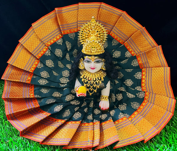 Laddu Gopal Dress made of Tapeta Silk Fabric (Pure Silk) - Bottle Green dress with Orange zari border