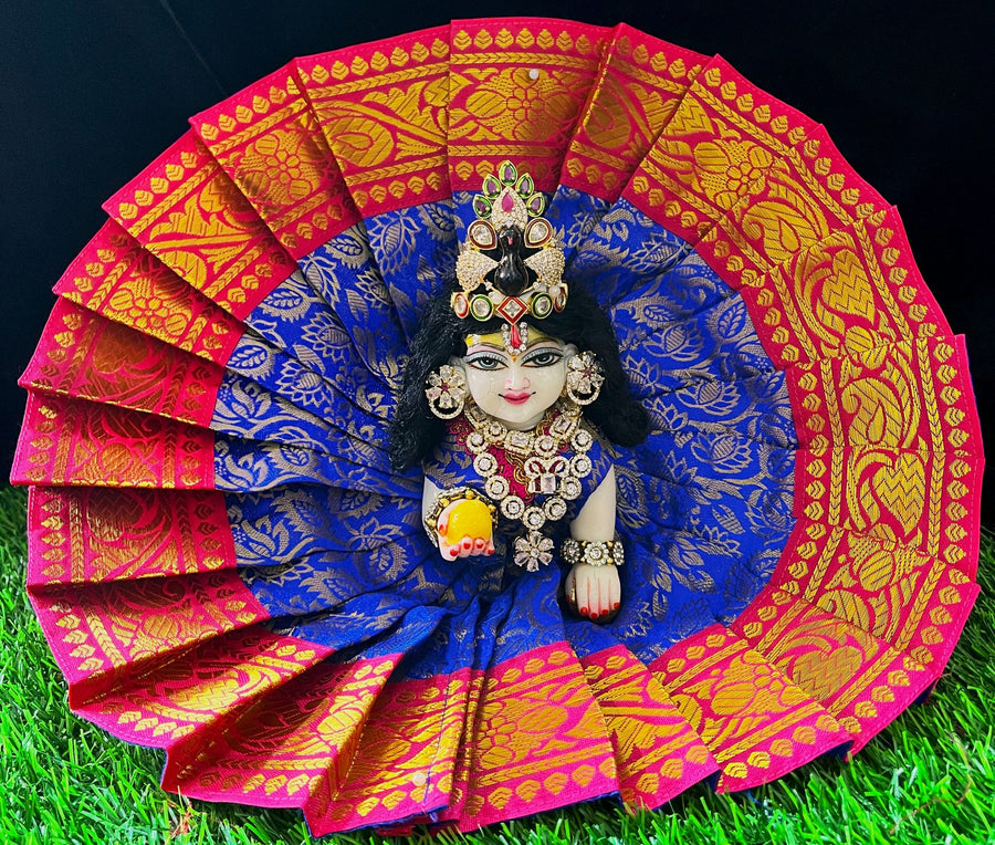 Laddu Gopal Dress made of Brocade Silk Fabric (Not Pure Silk) - Royal Blue dress with Pink zari border