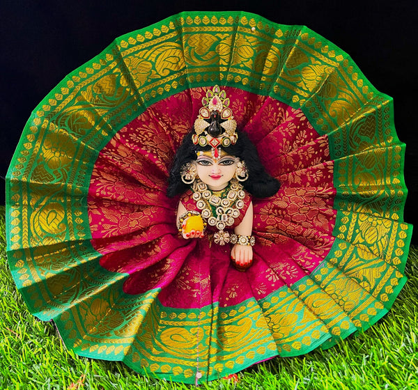 Laddu Gopal Dress made of Brocade Silk Fabric (Not Pure Silk) - Majenta dress with  Green zari border