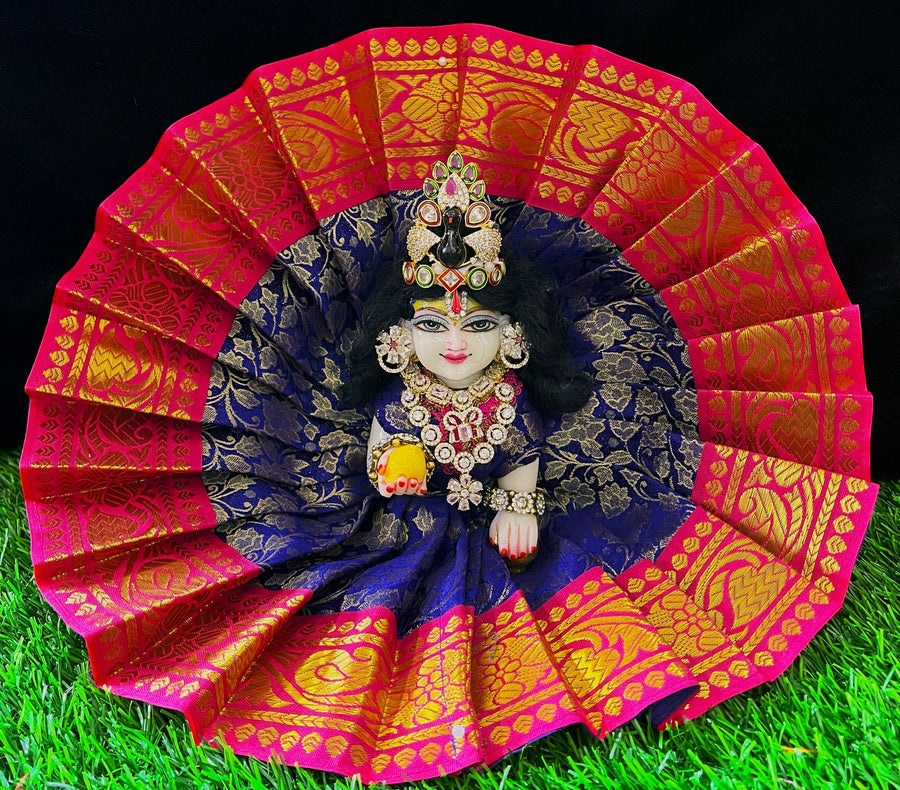 Laddu Gopal Dress made of Brocade Silk Fabric (Not Pure Silk) - Blue dress pink with zari border