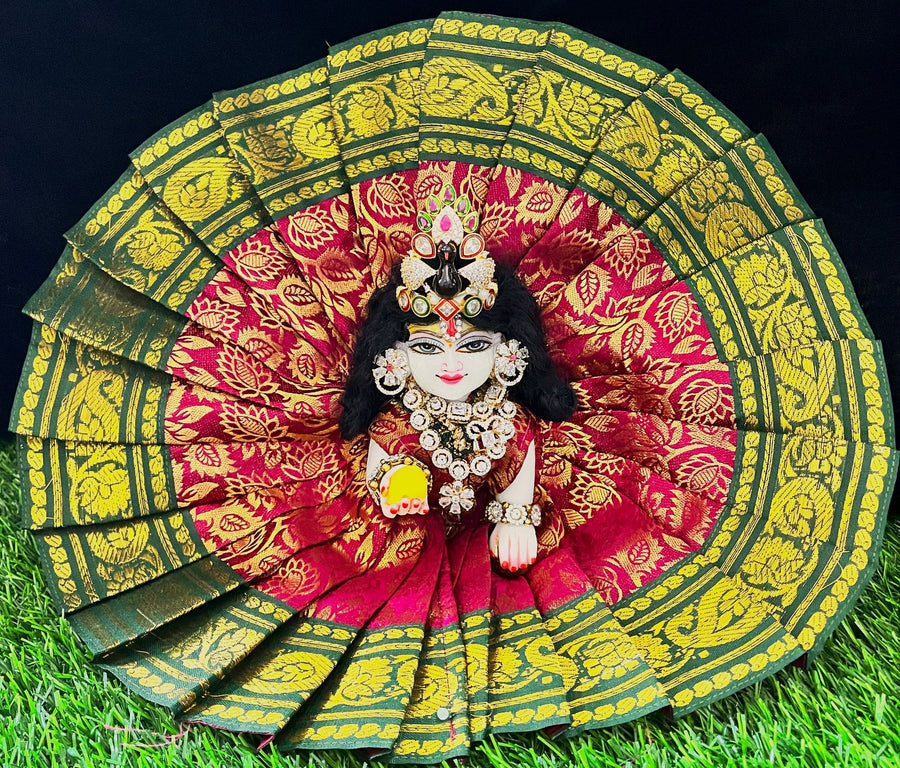 Laddu Gopal Dress made of Brocade Silk Fabric (Not Pure Silk) - Maroon dress with Bottle Green zari border