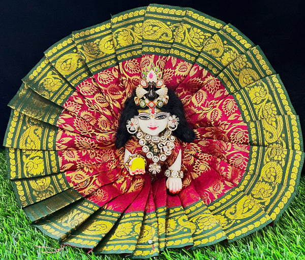 Laddu Gopal Dress made of Brocade Silk Fabric (Not Pure Silk) - Maroon dress with Bottle Green zari border