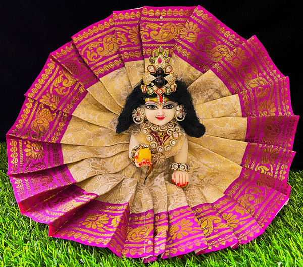 Laddu Gopal Dress made of Brocade Silk Fabric (Not Pure Silk) - Off White dress with pink zari border