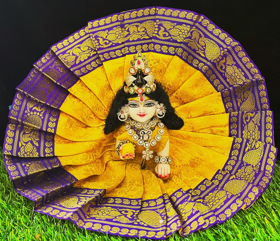 Laddu Gopal Dress made of Brocade Silk Fabric (Not Pure Silk) - Yellow dress with Purple zari border