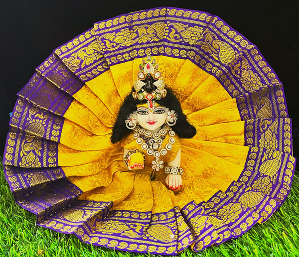 Laddu Gopal Dress made of Brocade Silk Fabric (Not Pure Silk) - Yellow dress with Purple zari border