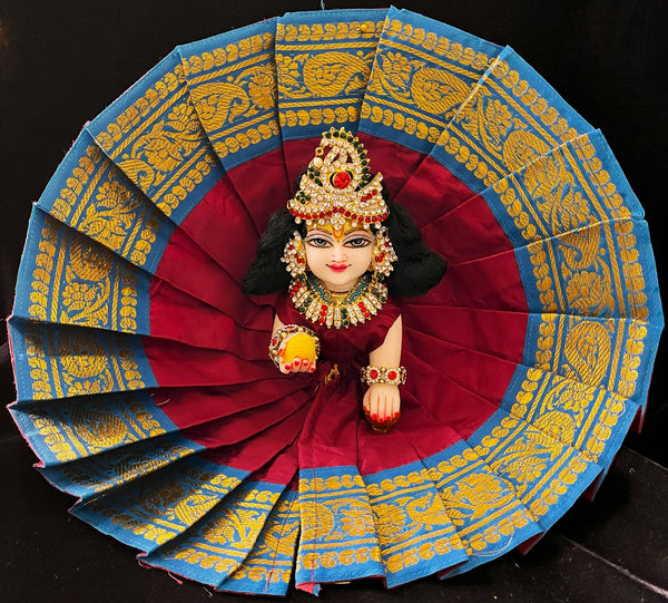 Laddu Gopal Dress made of Plain Silk (Not Pure Silk) - Maroon dress with Sky Blue zari border