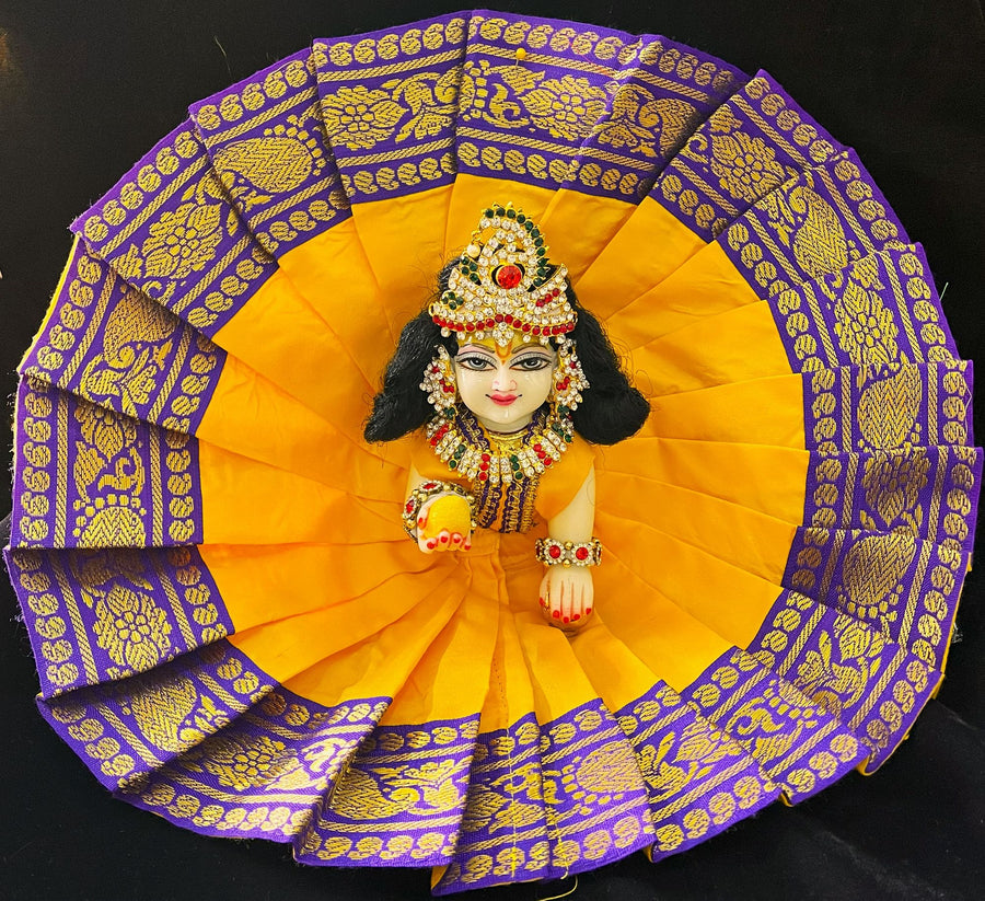 Laddu Gopal Dress made of Plain Silk (Not Pure Silk) - Yellow dress with Purple zari border