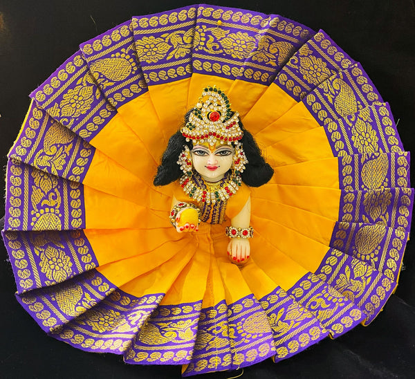 Laddu Gopal Dress made of Plain Silk (Not Pure Silk) - Yellow dress with Purple zari border