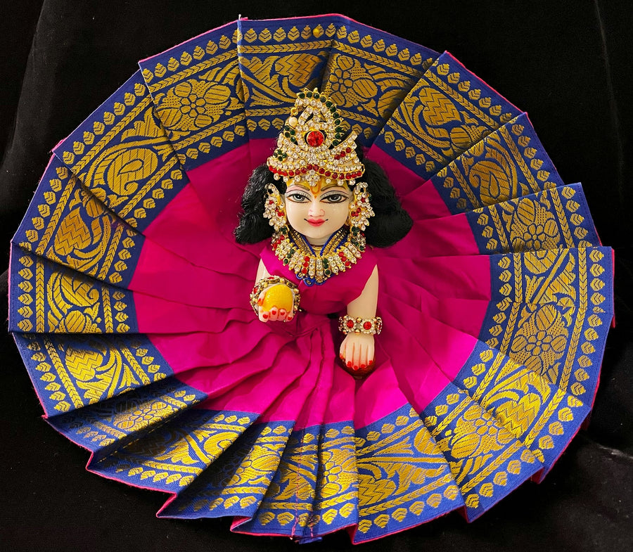 Laddu Gopal Dress made of Plain Silk (Not Pure Silk) - Pink dress with Blue zari border