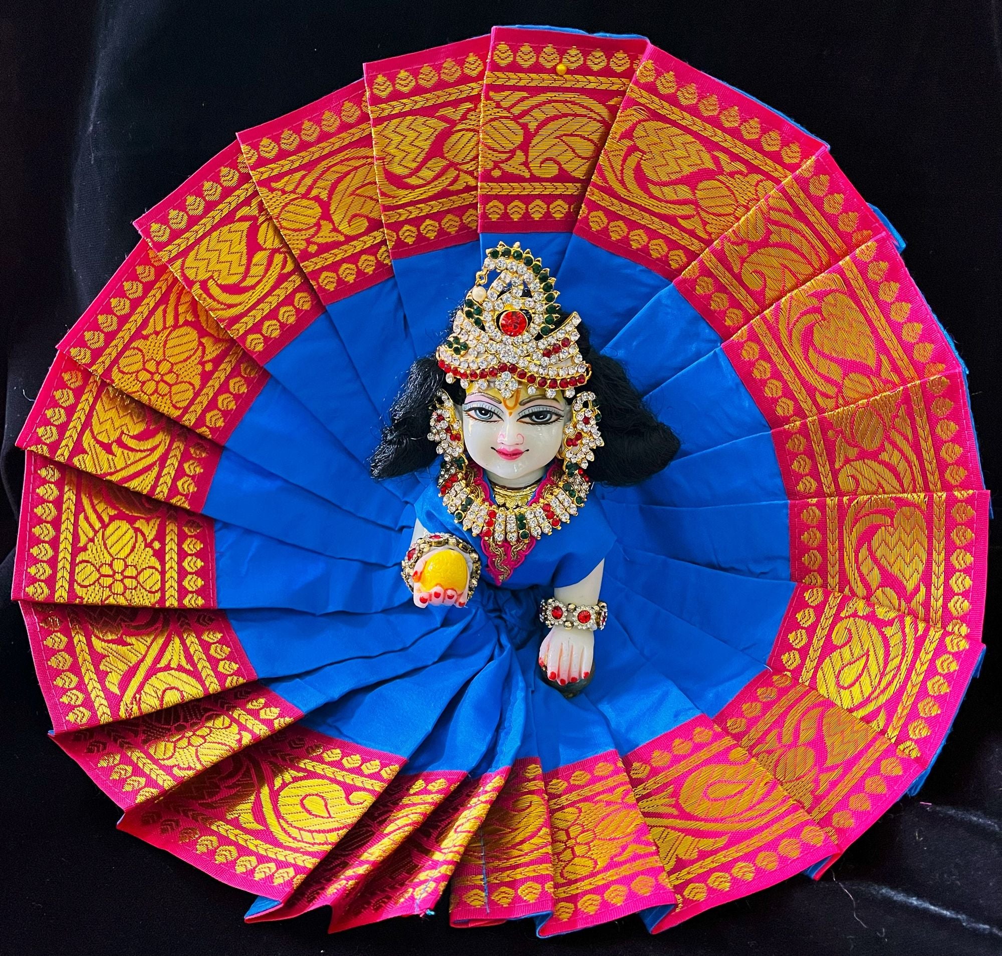 Laddu Gopal Dress made of Plain Silk (Not Pure Silk) - Blue dress with Pink zari border 1